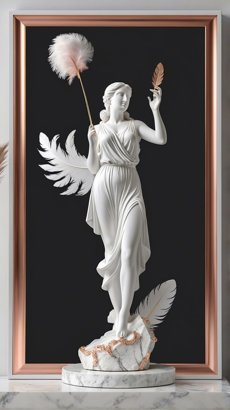 Elegant White Statue of Woman with Feathered Fan