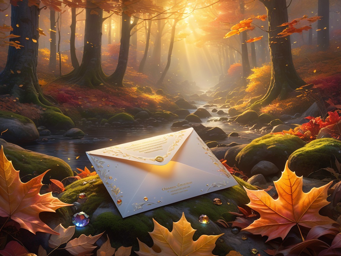 Elegant White Envelope in Serene Autumn Forest