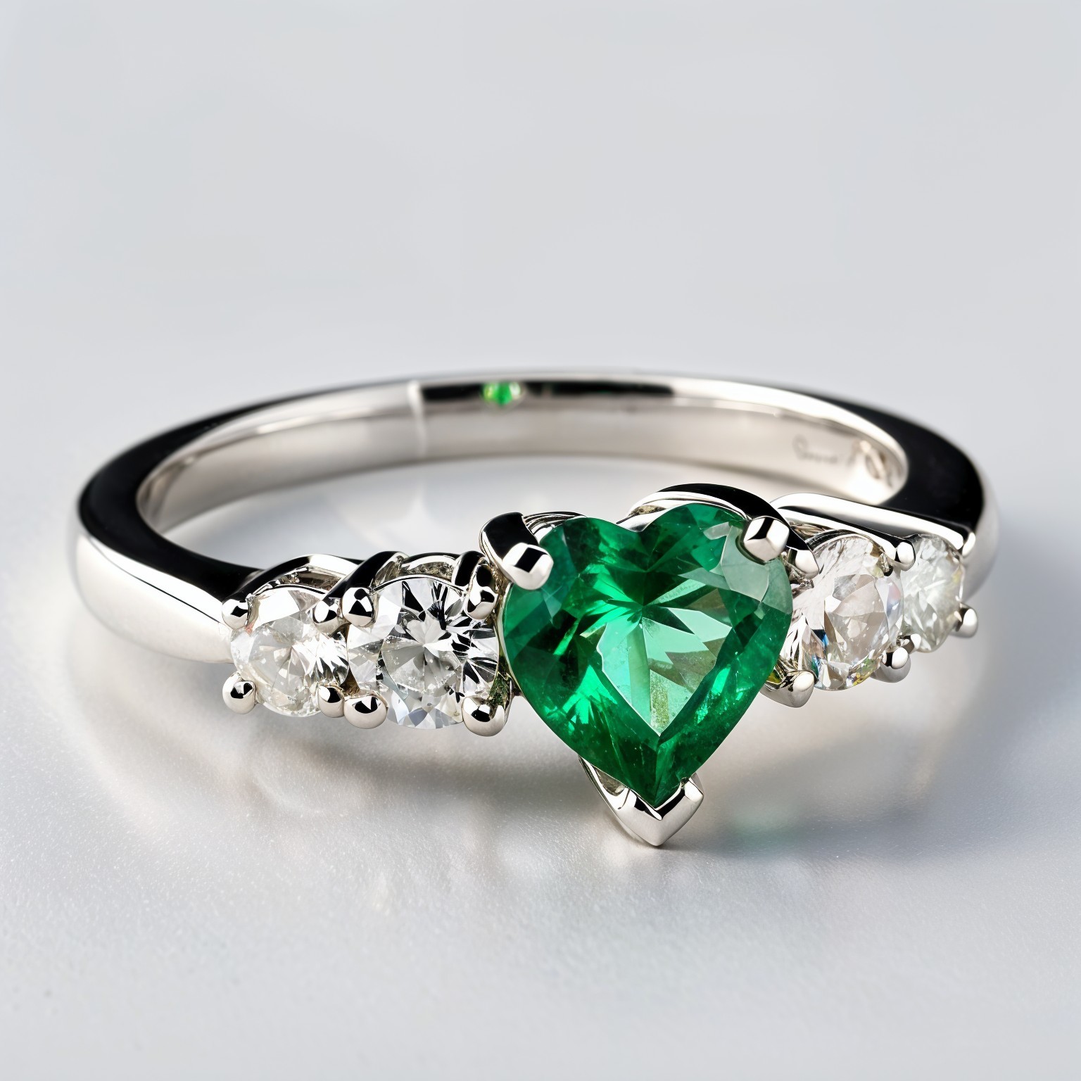 Heart-Shaped Green Gemstone Ring with White Diamonds