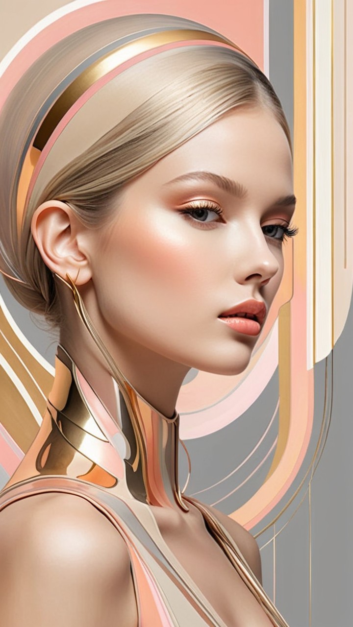 Portrait of a woman with sleek hairstyle and gold accents