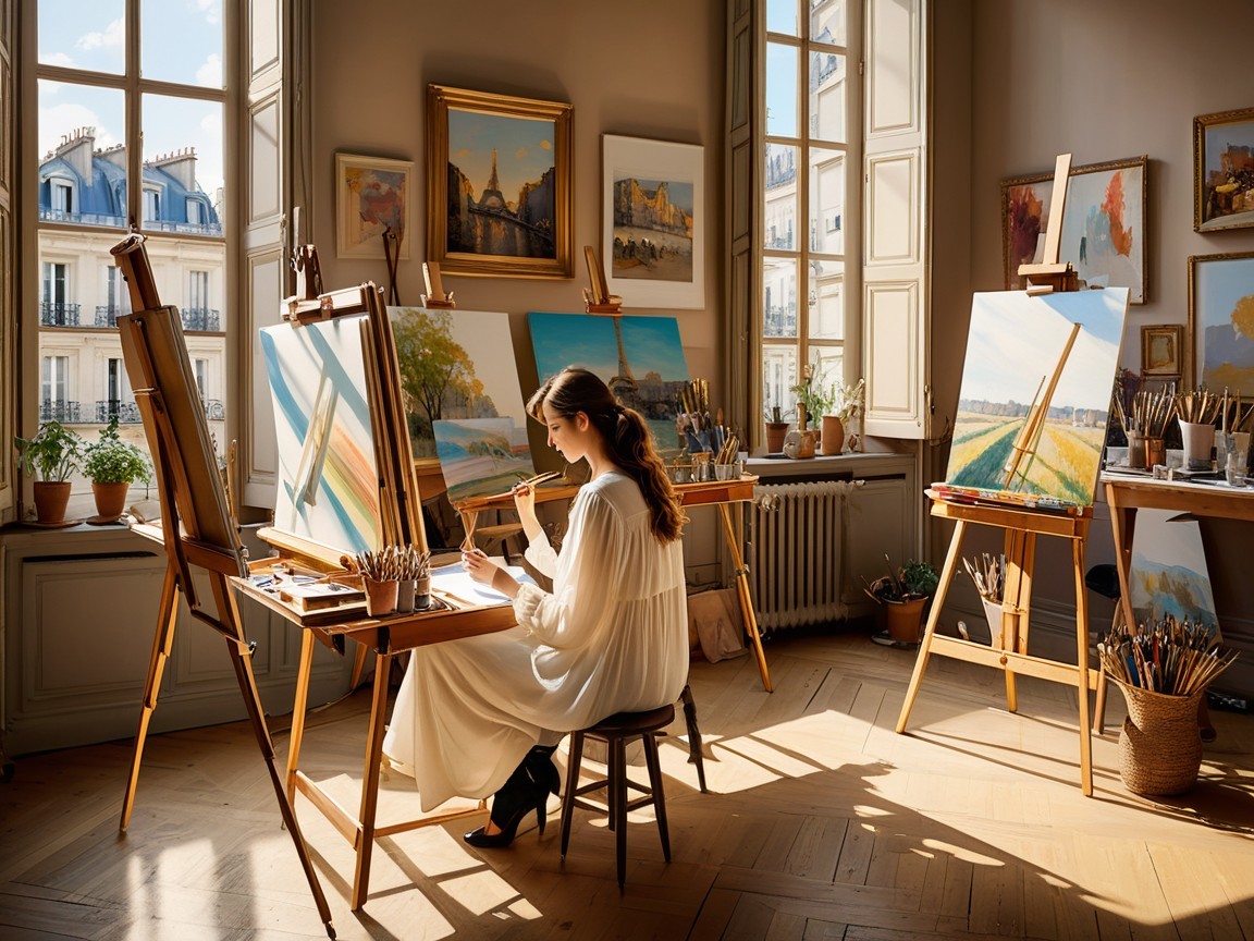 Artist's Studio with Natural Light and Paris View
