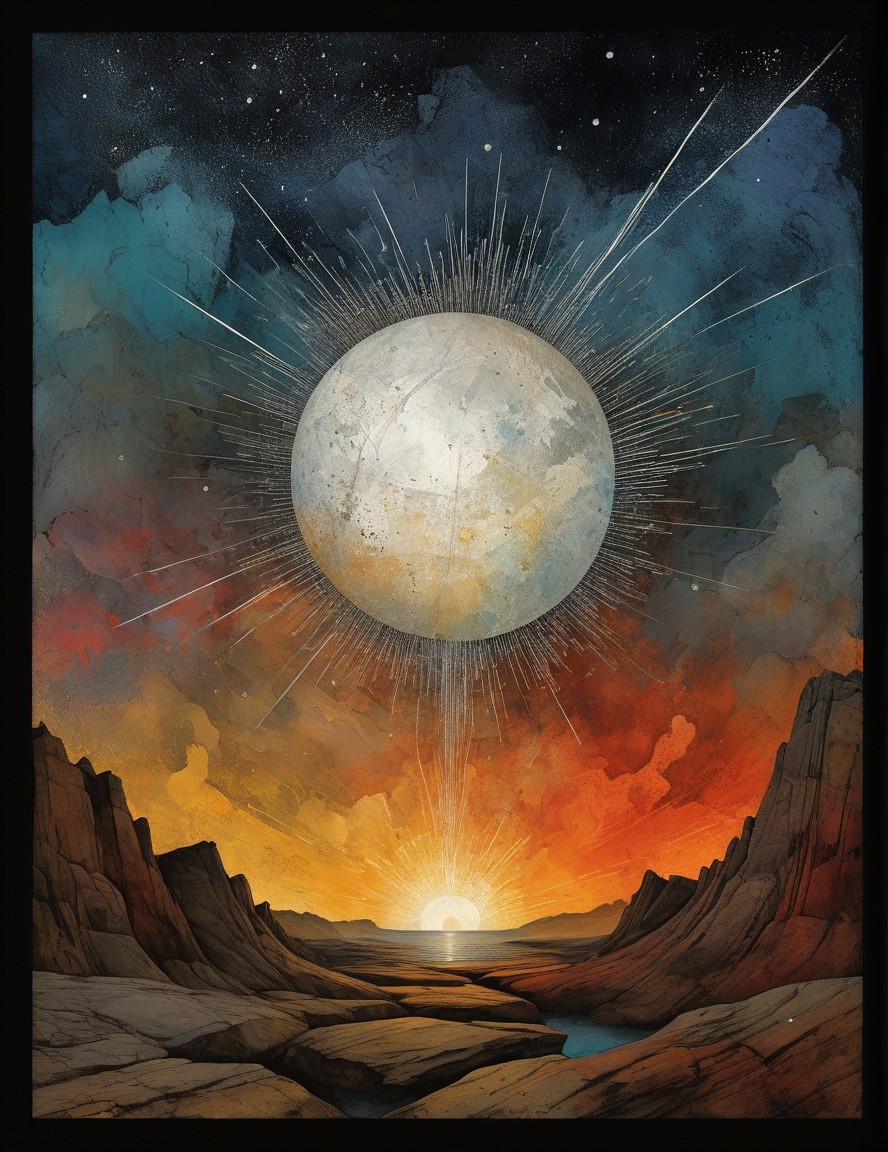 Radiant Moon Over Dramatic Landscape with Mountains