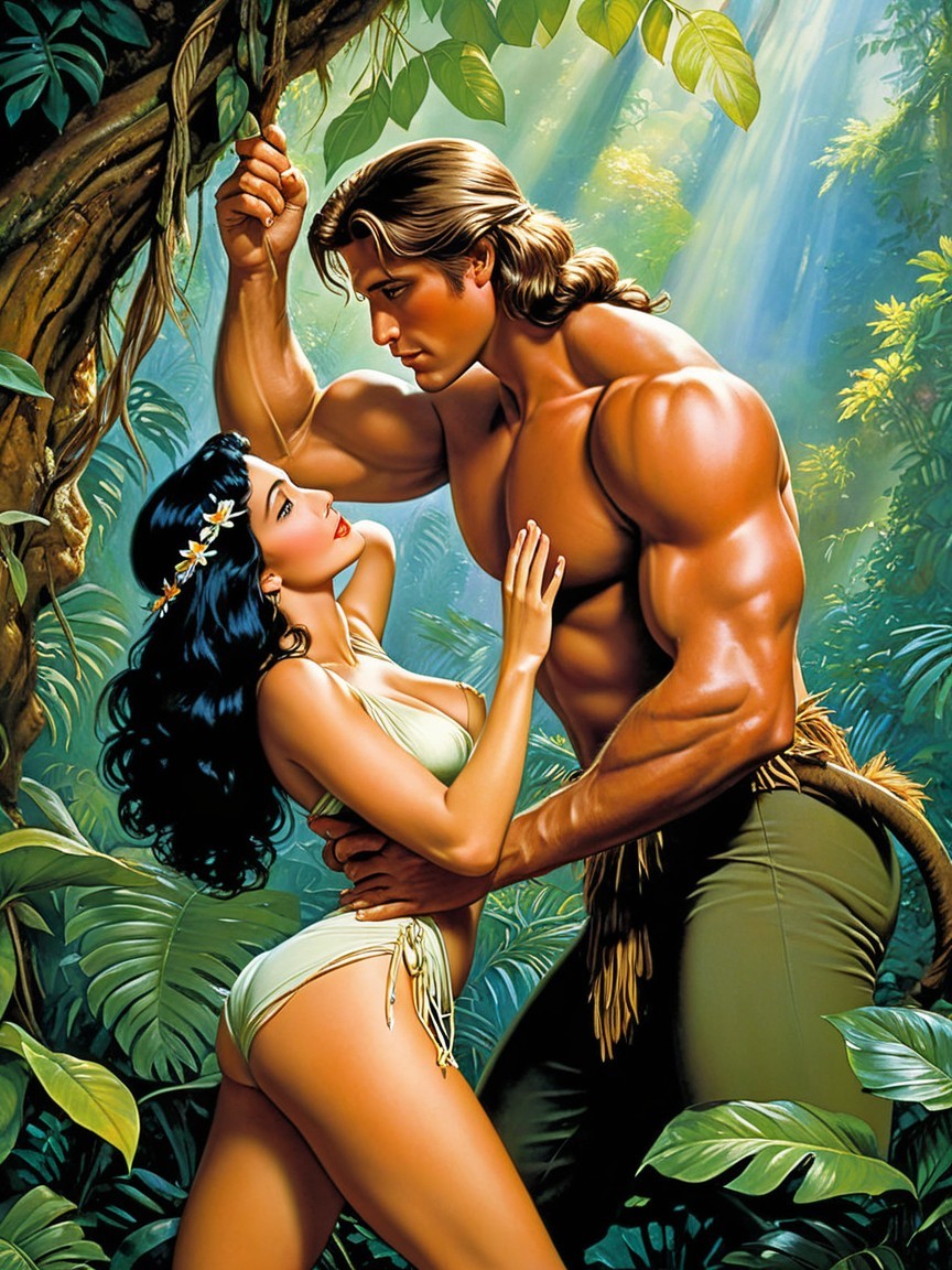 Intimate Moment in a Lush Jungle Setting