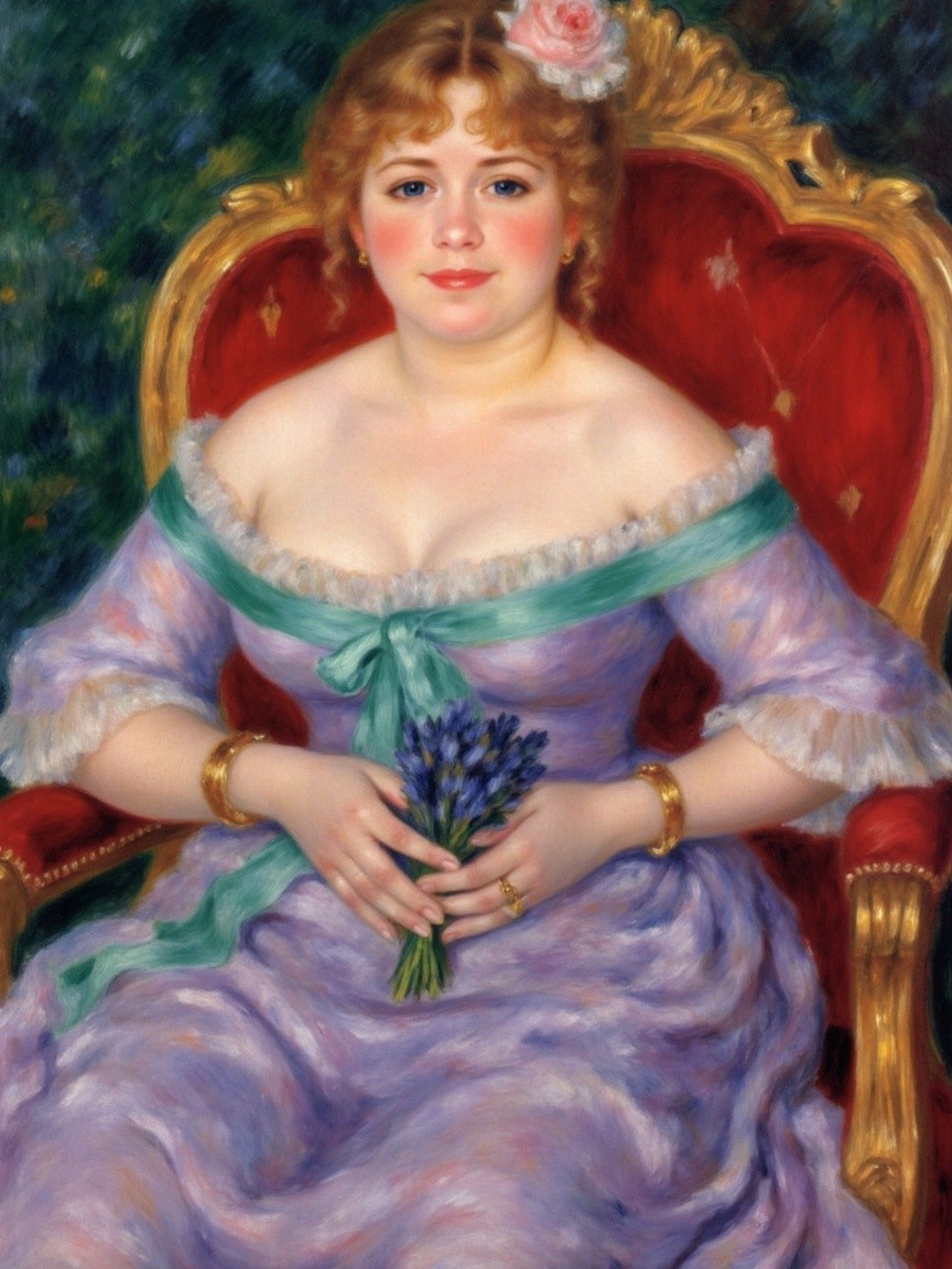 Portrait of a Woman in Lavender Dress with Flowers