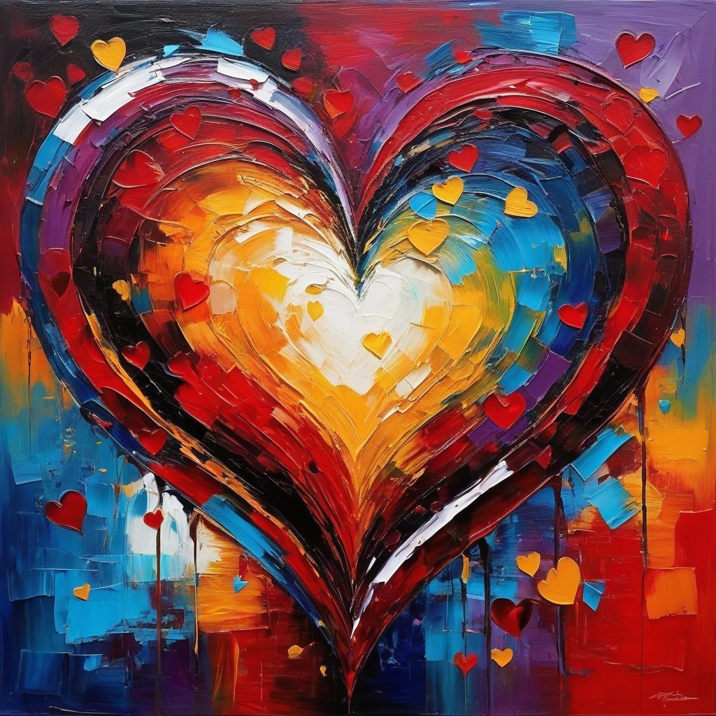 Vibrant Abstract Painting with Central Heart Design