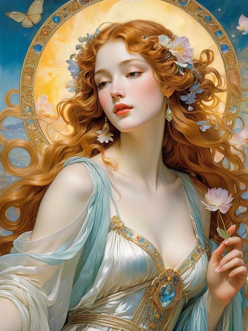 Digital Painting of a Mythical Woman in Elegant Gown