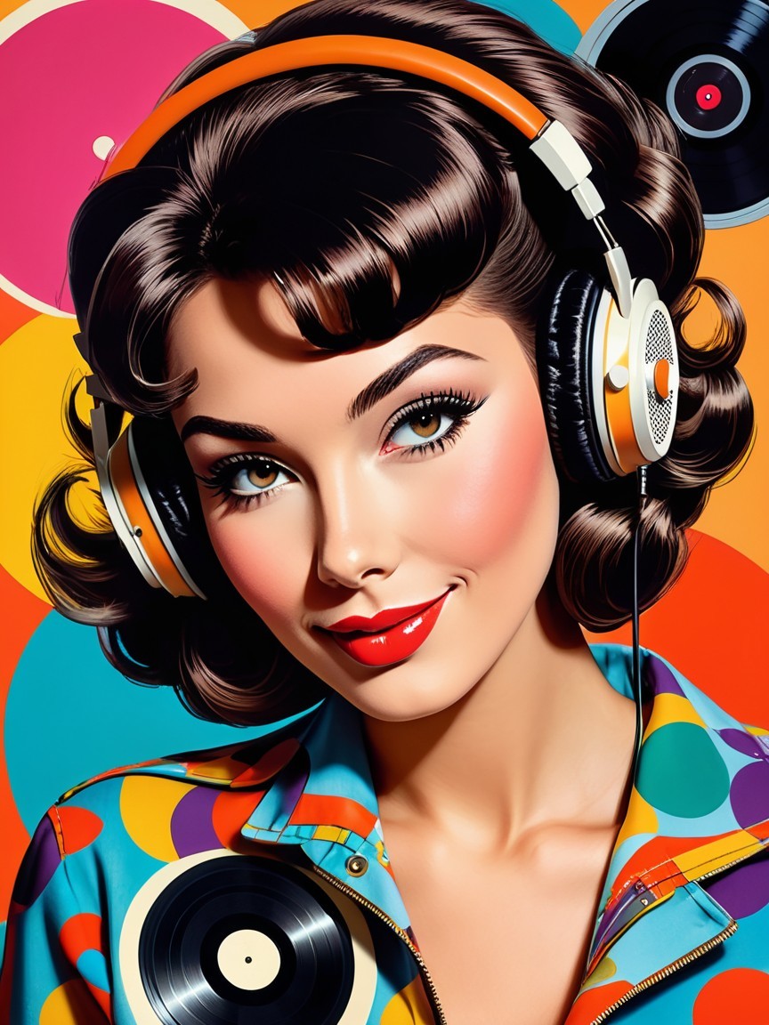 Retro Illustration of a Stylish Woman with Headphones