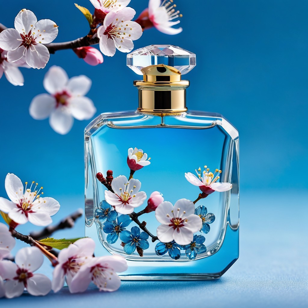 Elegant glass perfume bottle with cherry blossom design