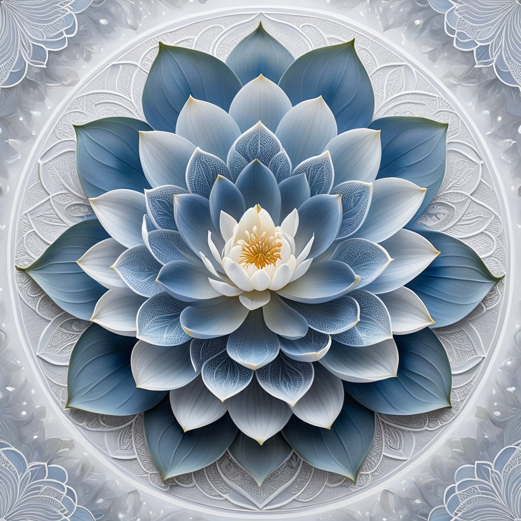 Blue and white lotus flower with intricate details