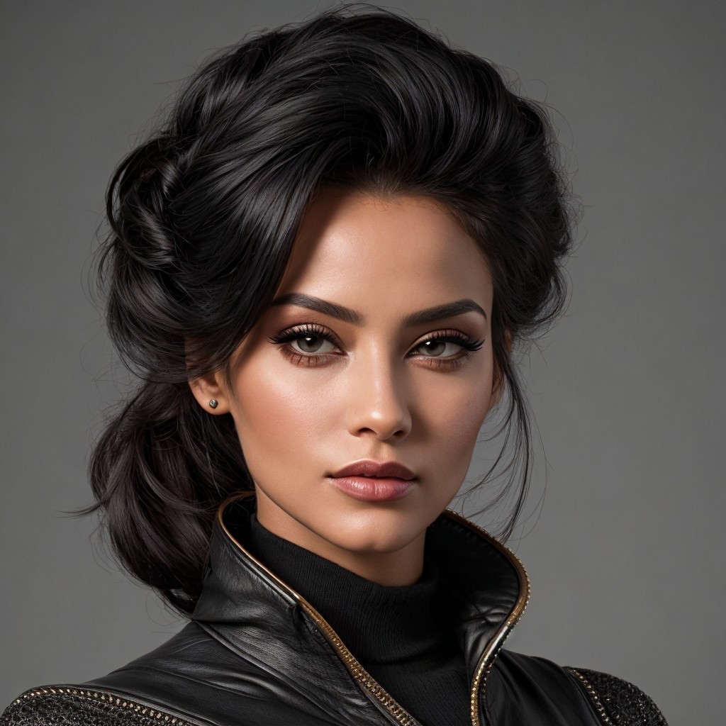 Elegant Portrait of a Woman with Dark Hair and Jacket