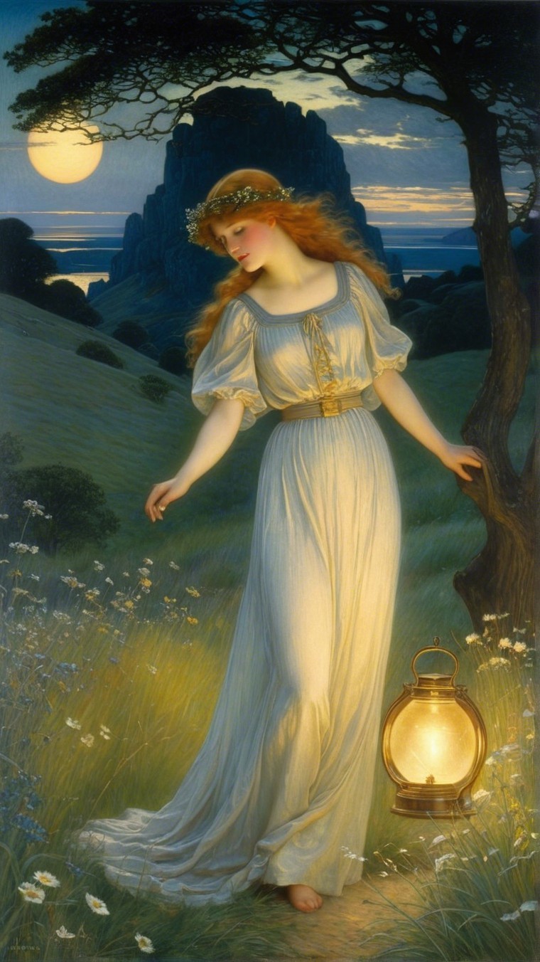 Young Woman in White Dress Walking Through Wildflowers