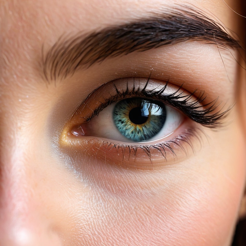 Close-up of a vibrant blue and green eye with lashes