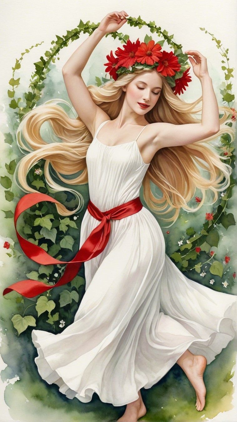 Elegant Dance of a Woman in a Lush Green Setting