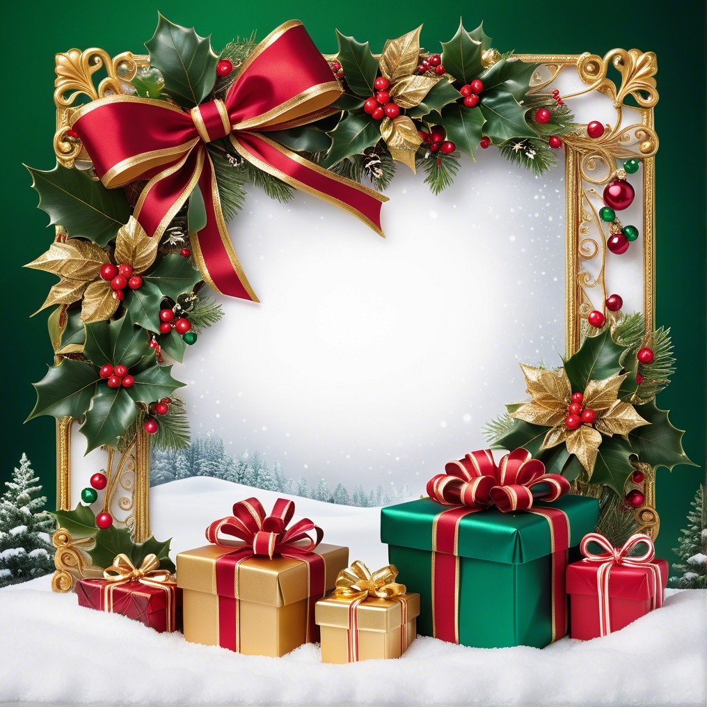 Festive Winter Scene with Holiday Decorations and Gifts