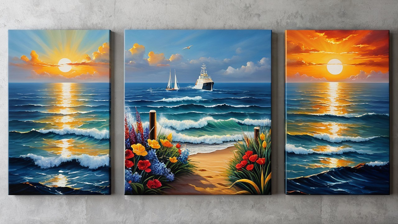 Vibrant Ocean Scenes in Triptych Format