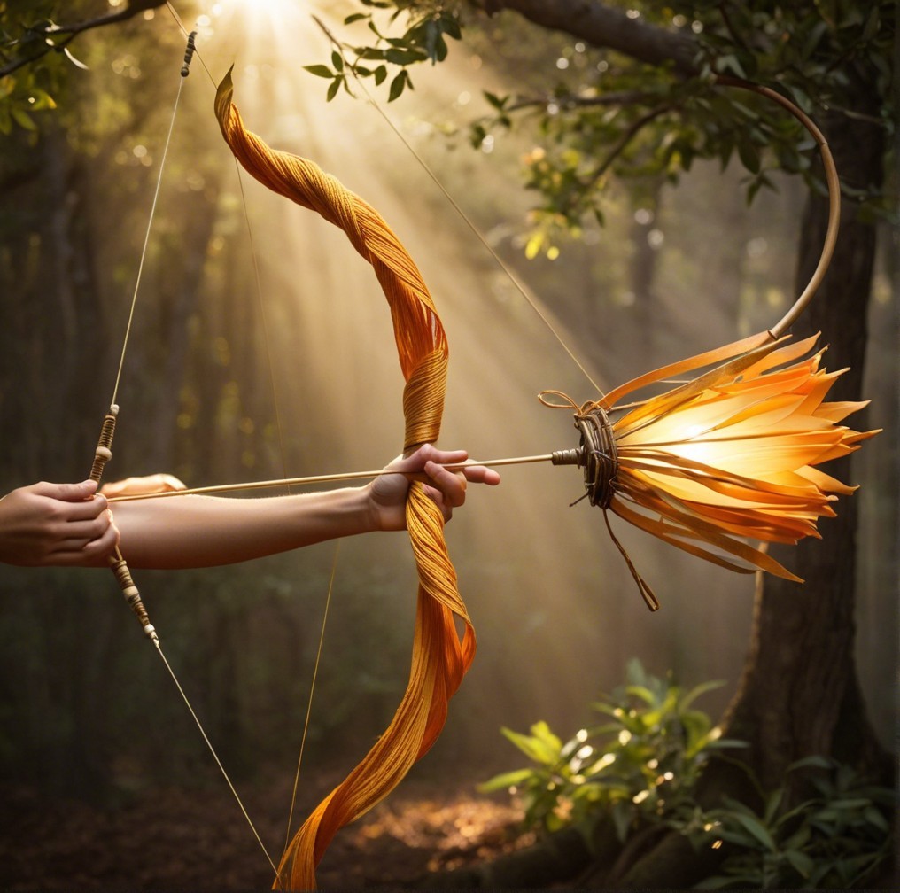 Unique Bow Crafted from Orange Ribbons in Forest