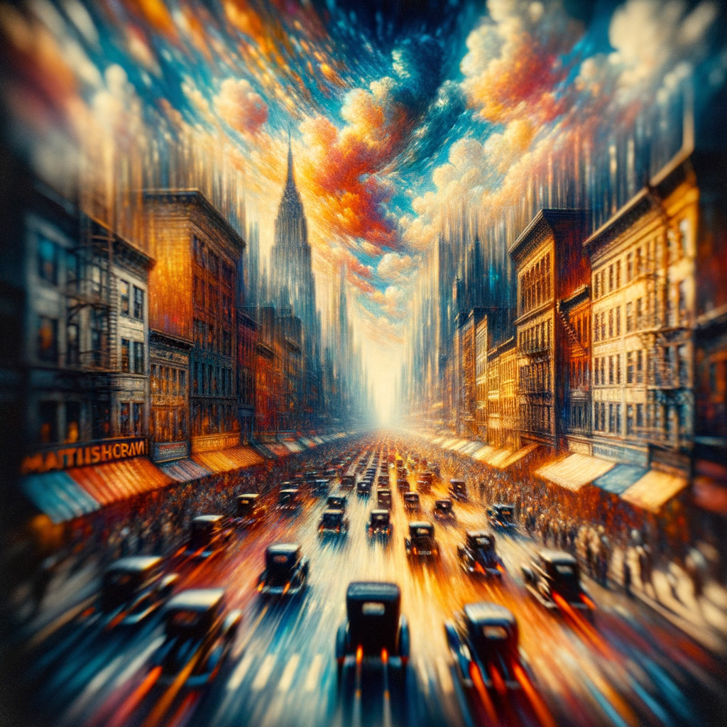 Early 20th Century City Street with Vintage Cars