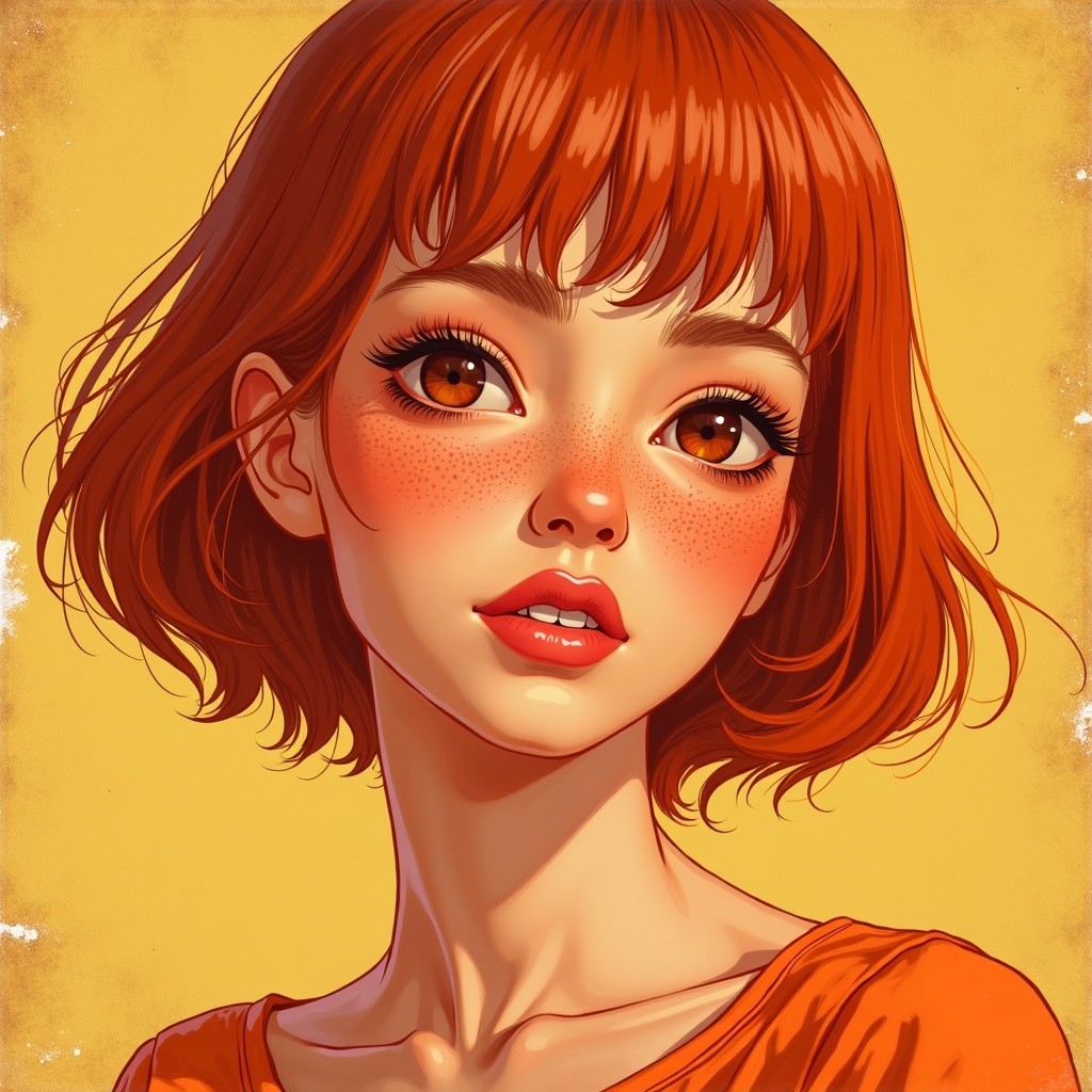 Portrait of a young woman with red hair and freckles