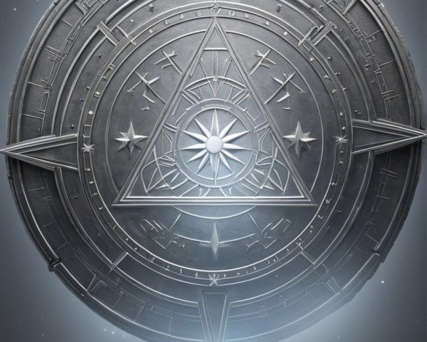 Ancient Circular Emblem with Celestial Patterns and Light