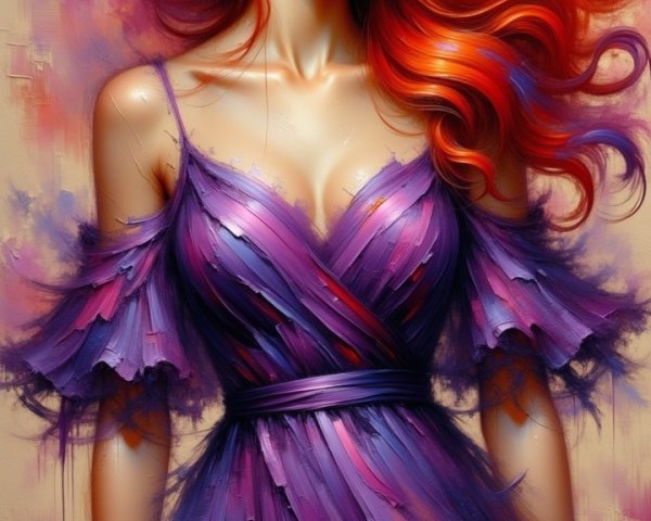 Woman in purple dress with vibrant red hair portrait