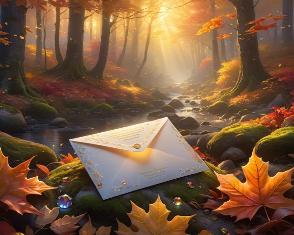 Elegant White Envelope in Serene Autumn Forest