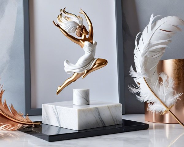 Modern Art Arrangement with Golden Dancer and Decor