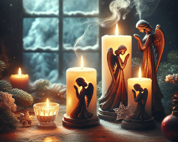 Ornate Candles with Angels and Christmas Decor Display