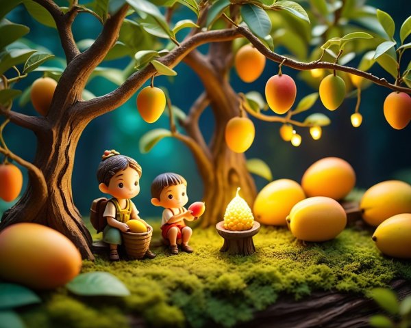 Animated Children Beneath a Lush Mango Tree