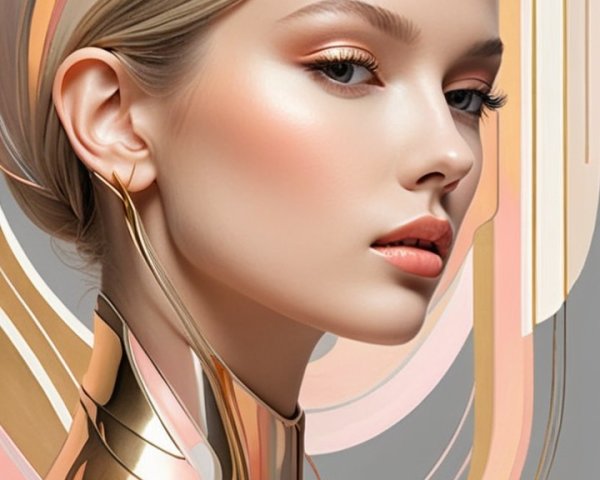 Portrait of a woman with sleek hairstyle and gold accents