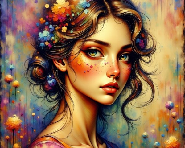 Portrait of a Young Woman with Floral Elements