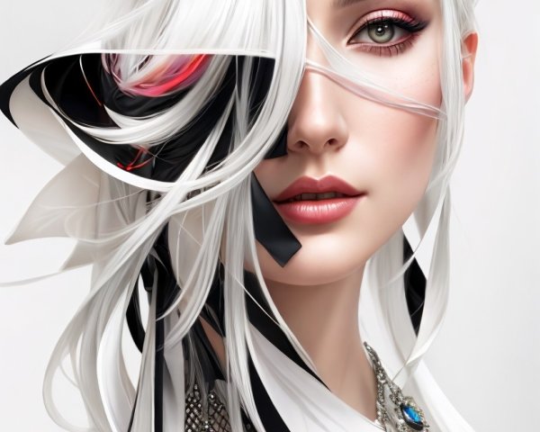 Young woman with white hair and elegant attire