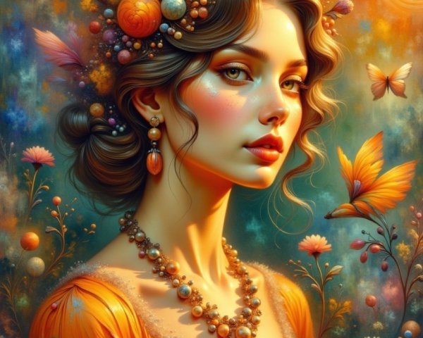 Woman in Floral Crown with Colorful Background