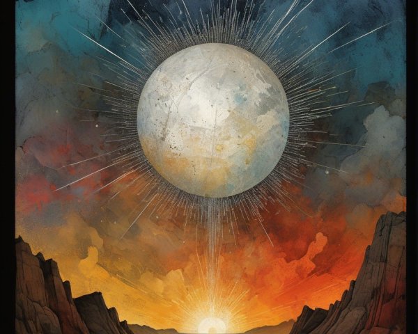 Radiant Moon Over Dramatic Landscape with Mountains