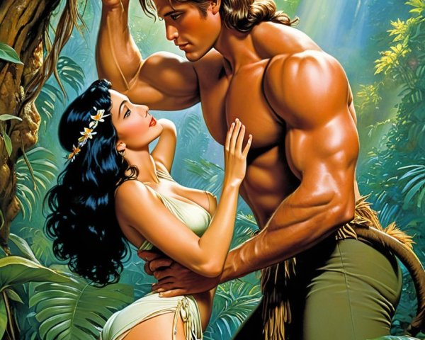 Intimate Moment in a Lush Jungle Setting