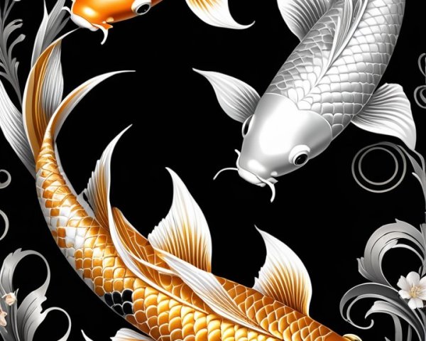 Intricately Designed Koi Fish with Floral Motifs