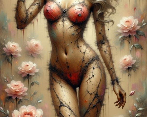 Floral Patterned Figure Against Soft Background