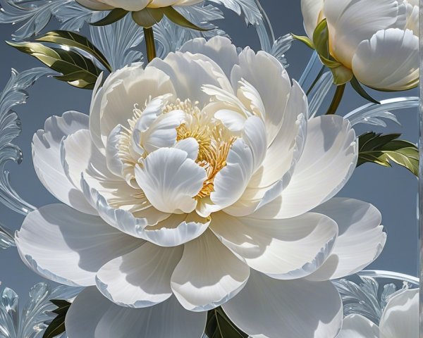 Elegant White Peonies with Silver Foliage and Patterns