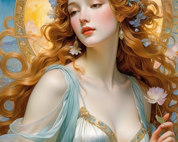 Digital Painting of a Mythical Woman in Elegant Gown