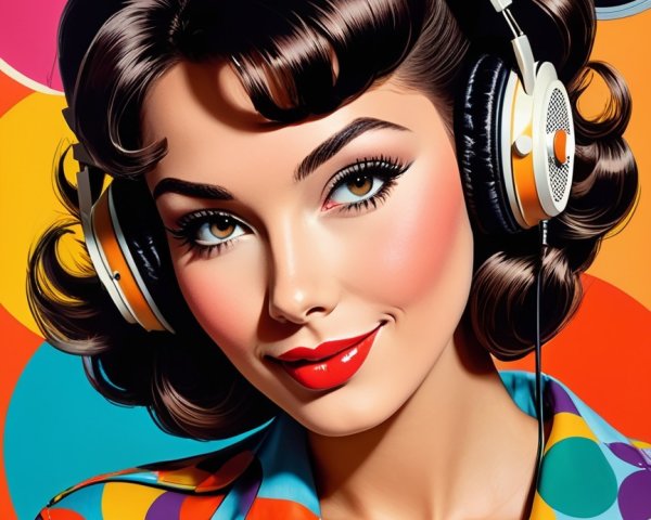 Retro Illustration of a Stylish Woman with Headphones