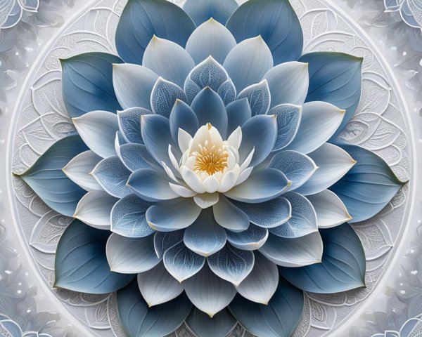 Blue and white lotus flower with intricate details