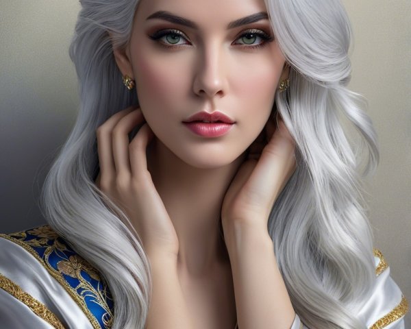 Portrait of a Woman with Silver Hair and Green Eyes