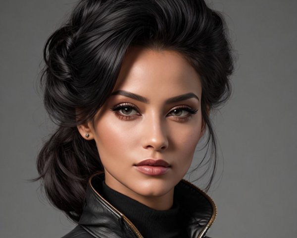 Elegant Portrait of a Woman with Dark Hair and Jacket