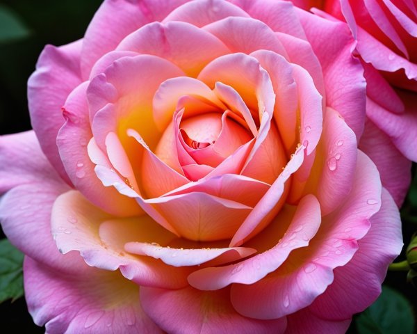 Close-up of a blooming rose with pink and peach petals