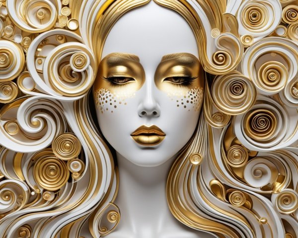 Stylized Mannequin Face with Golden Makeup and Design