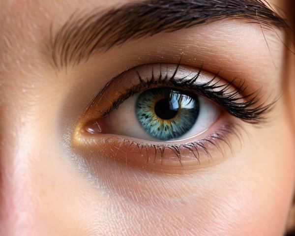 Close-up of a vibrant blue and green eye with lashes