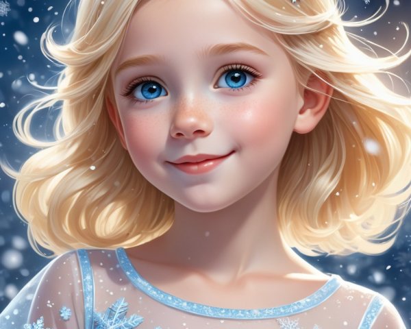 Detailed Digital Painting of a Cute Girl in Blue Dress