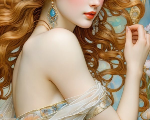 Elegant Woman with Auburn Hair and Floral Accents