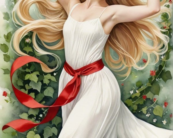 Elegant Dance of a Woman in a Lush Green Setting