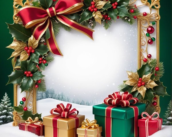 Festive Winter Scene with Holiday Decorations and Gifts