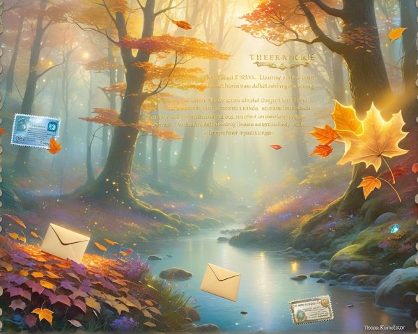 Autumn Forest Scene with Leaves and Tranquil Stream